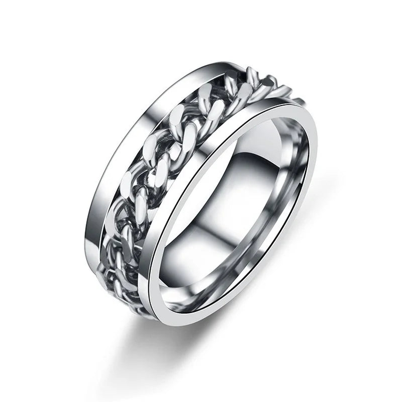 Titanium Steel Rotatable Chain Rings for Women and Men - Spinner Ring, Decompression Multifunctional Chain Ring, Bottle Opener Ring, Gift