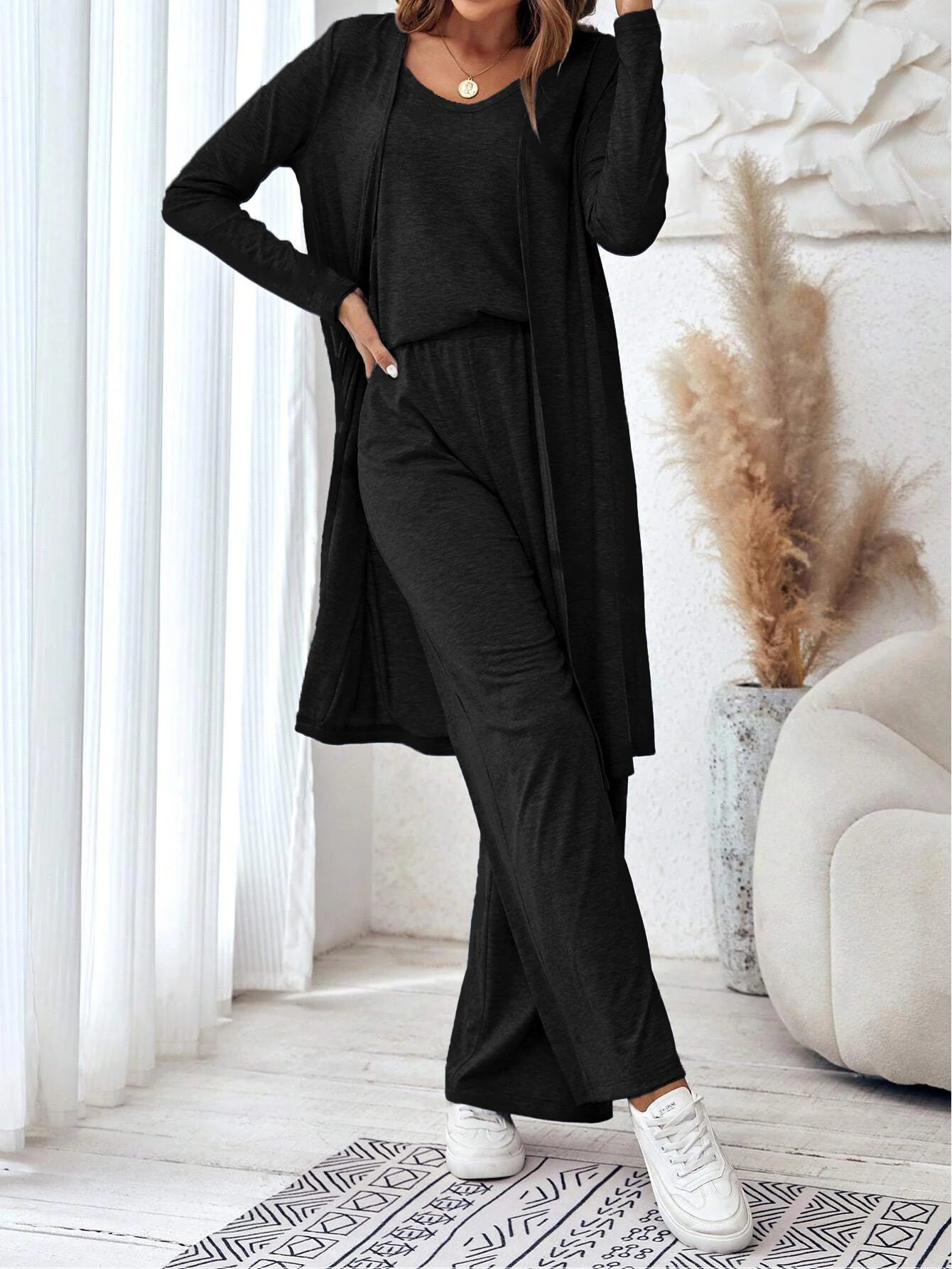 Cardigan ample à col en V et pantalon à jambe droite pour femmes, gilet décontracté, ensemble de 3 pièces, nouvelle mode, automne