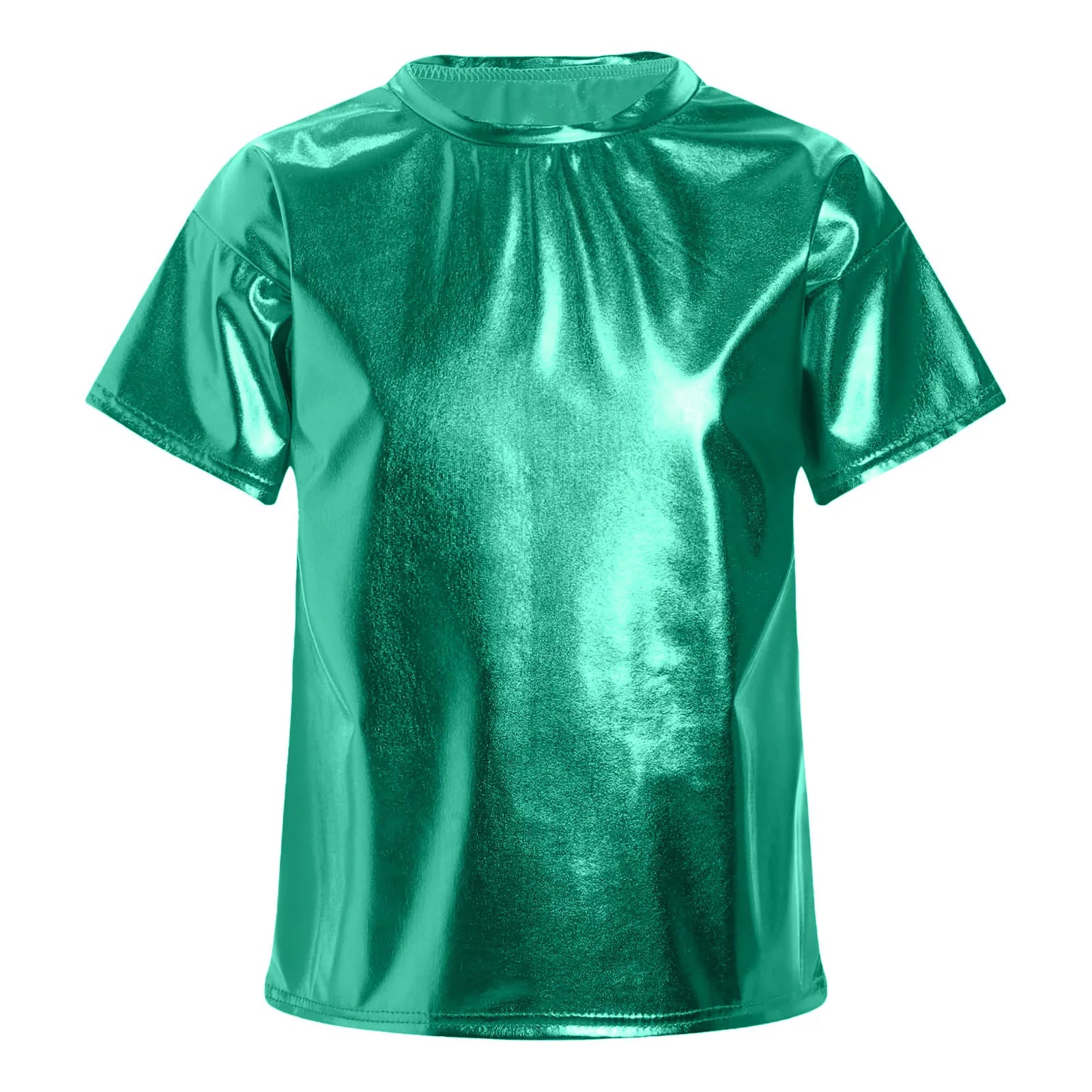 Children T-Shirt Shiny Metallic Short Sleeve Clothes Girl Boys Kids T-Shirt Hip Hop Jazz Dance Costume Top Performance Dancewear