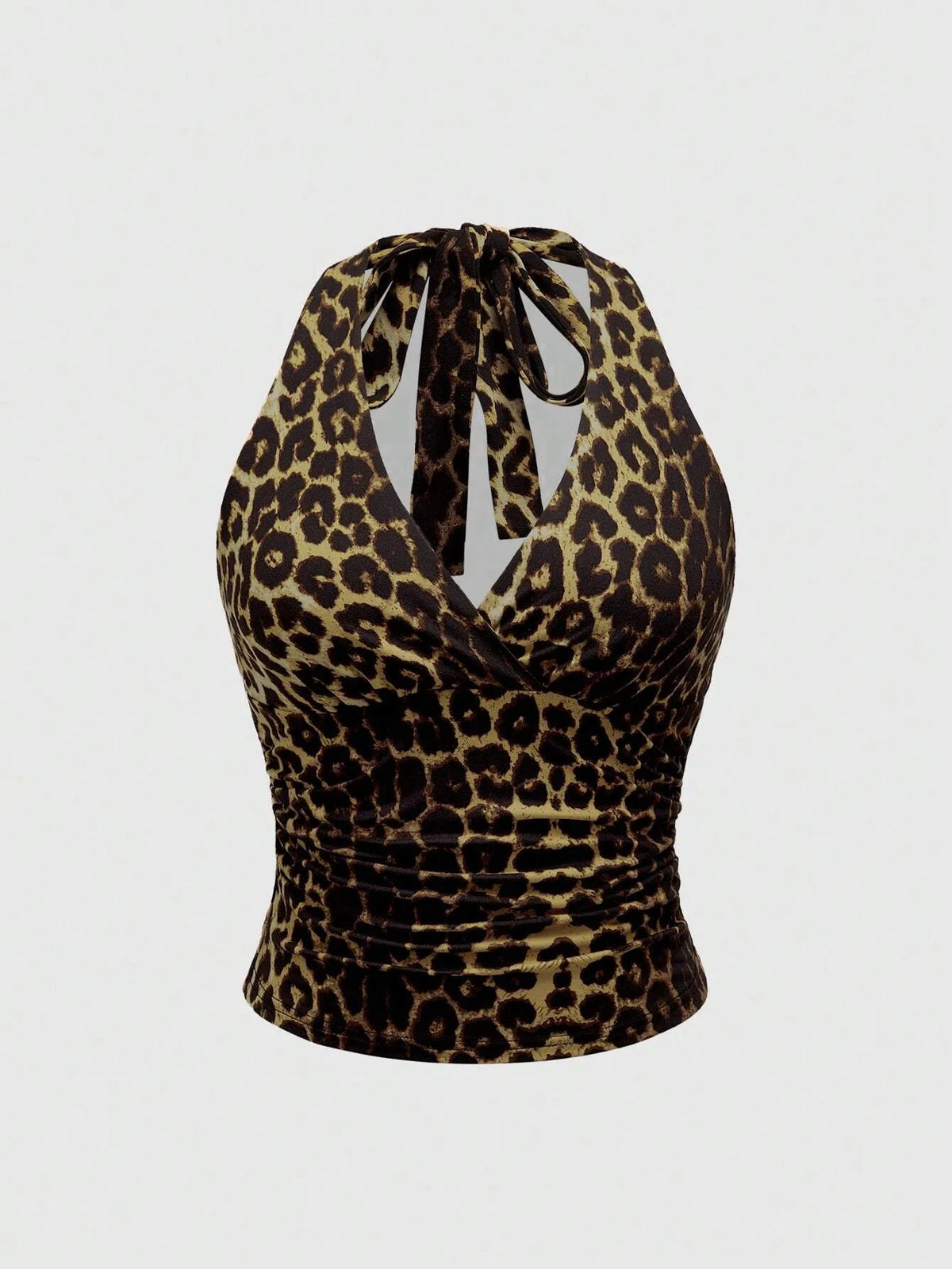 Top sans manches décontracté pour femmes, imprimé léopard rétro, dos nu, col halter, sexy, dos nu, à lacets, Ropa Para Mujer