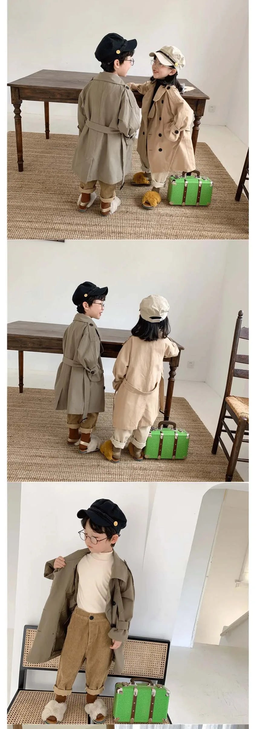 2-10Yrs Kids Trench Coat Spring Autumn Boys Girls Jacket Overcoat Long Sleeve Turn-Down Collar Children Windbreaker Top Clothes