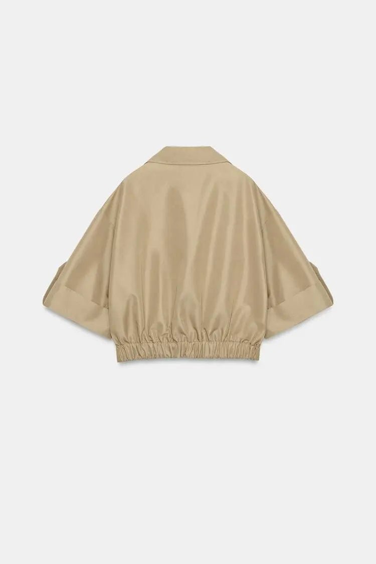 Spring Summer New Women's Simple Turn-down Collar Short Sleeve Double-breasted Short Length Windbreaker Jacket 3046229