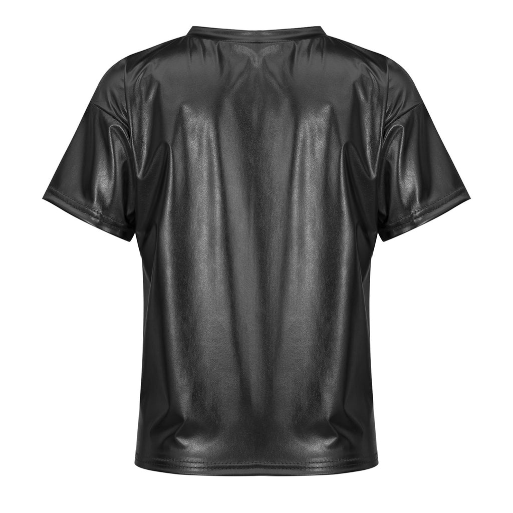 Children T-Shirt Shiny Metallic Short Sleeve Clothes Girl Boys Kids T-Shirt Hip Hop Jazz Dance Costume Top Performance Dancewear