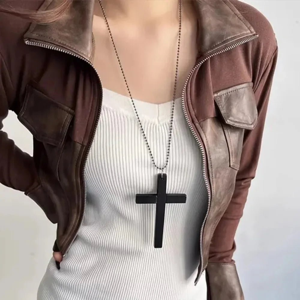 Collier Pendentif Croix en Bois Gothique & Punk – Style Y2K Vintage | Femme & Homme