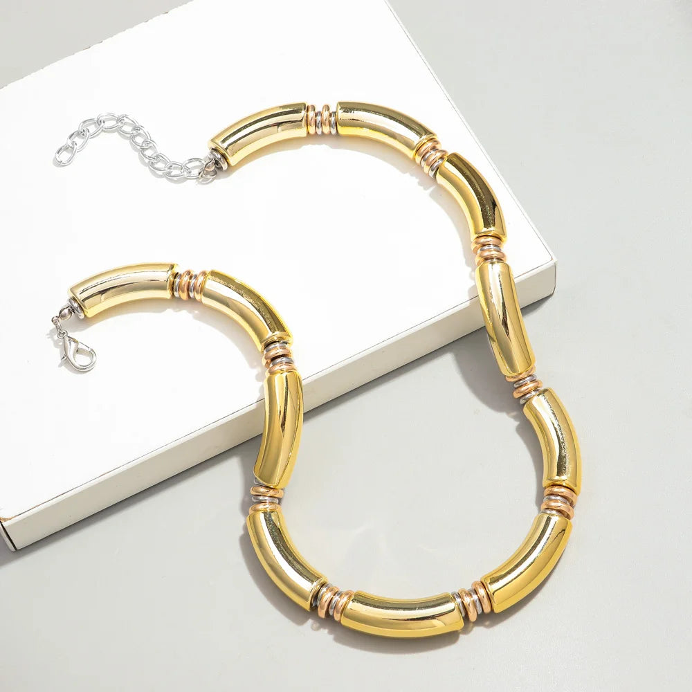 Boho Acrylic Bamboo Curved Tube Stackable Necklaces Bracelet for Women Men HipHop Resin Elbow Beads Choker Necklace 2024 Jewelry