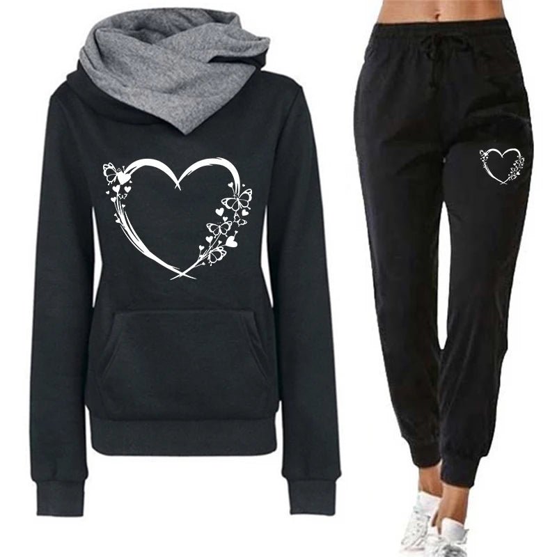 Butterfly Heart Printed Hoodies Sweatpants 2025 Autumn Winter Women's Fashion Tracksuit Home Outdoor Casual Warm Hooded Outfits