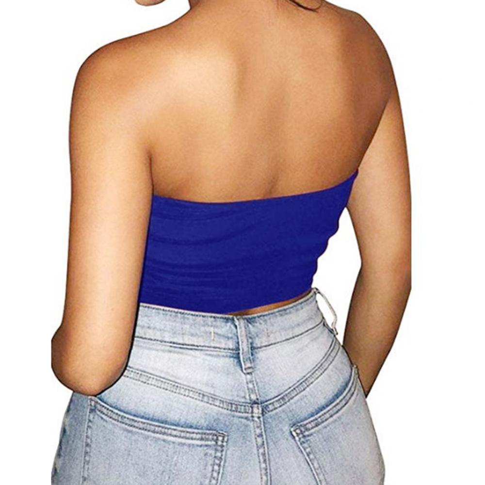 Club Bar Women Sexy Solid Color Vest Strapless Cropped Mini Bustier Slim Elastic Tube Top