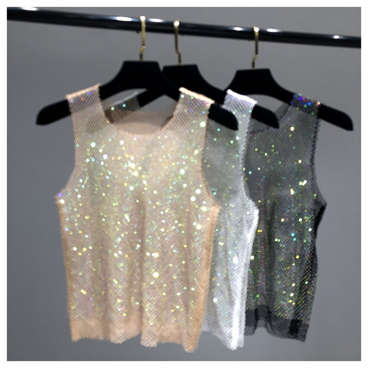 Débardeur brillant avec perles de cristal, Club de fête, Sexy, ajouré, diamants estampage, Camis Winky, gilet sans manches