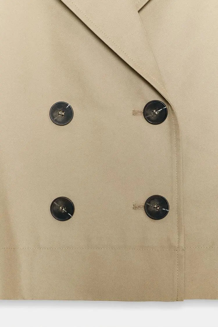 Spring Summer New Women's Simple Turn-down Collar Short Sleeve Double-breasted Short Length Windbreaker Jacket 3046229