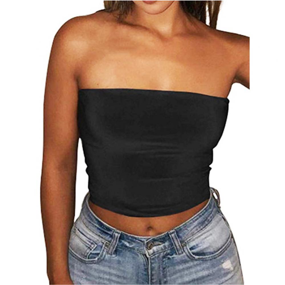Club Bar Women Sexy Solid Color Vest Strapless Cropped Mini Bustier Slim Elastic Tube Top