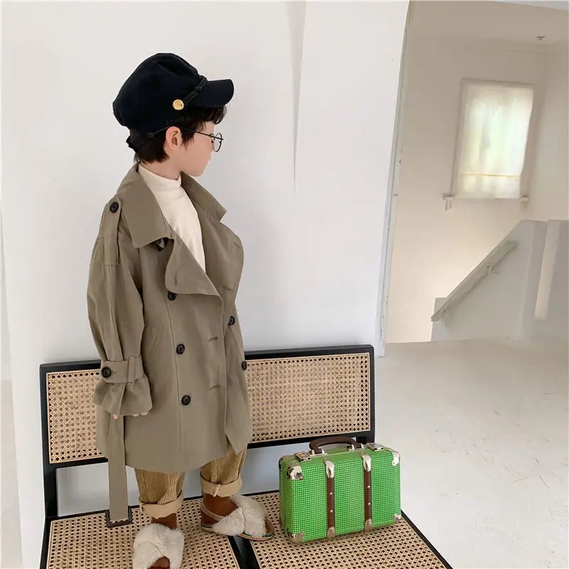 2-7Y Children's Trench Coat Spring Autumn Boys Girls Jacket Overcoat Long Sleeve Turn-Down Collar Windbreaker Top Kids Clothes