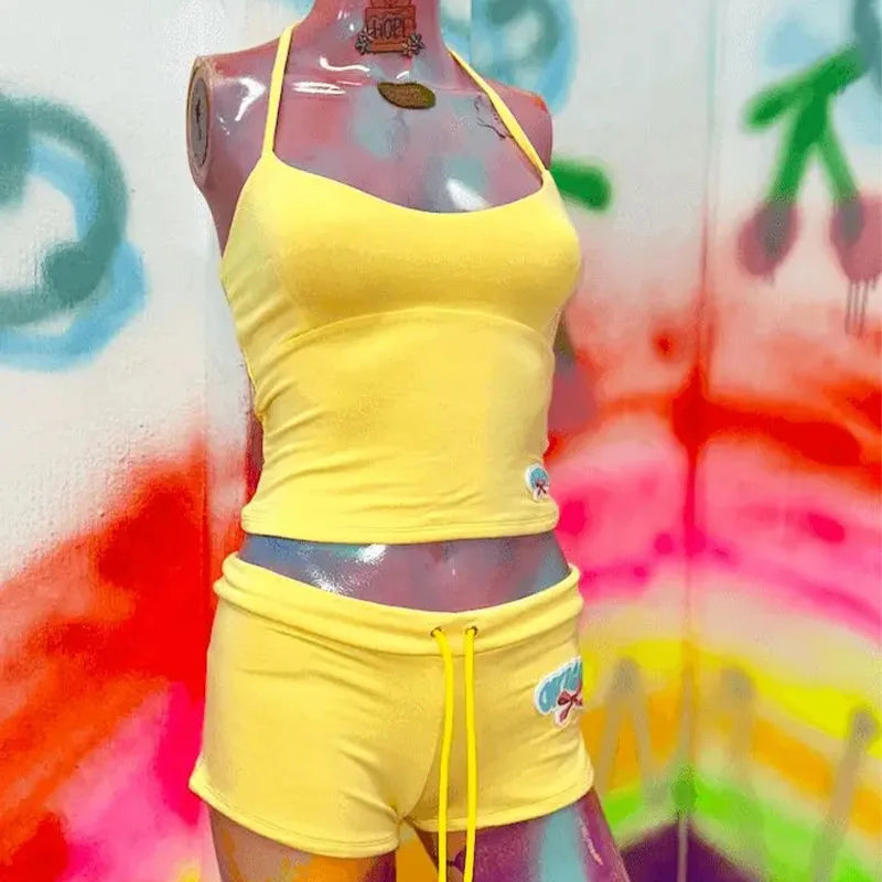 Y2k haut court lettre graphique imprimé Grunge Streetwear Harajuku Camis décontracté été Camis EmoGirl esthétique femmes Shorts pantalon Sexy