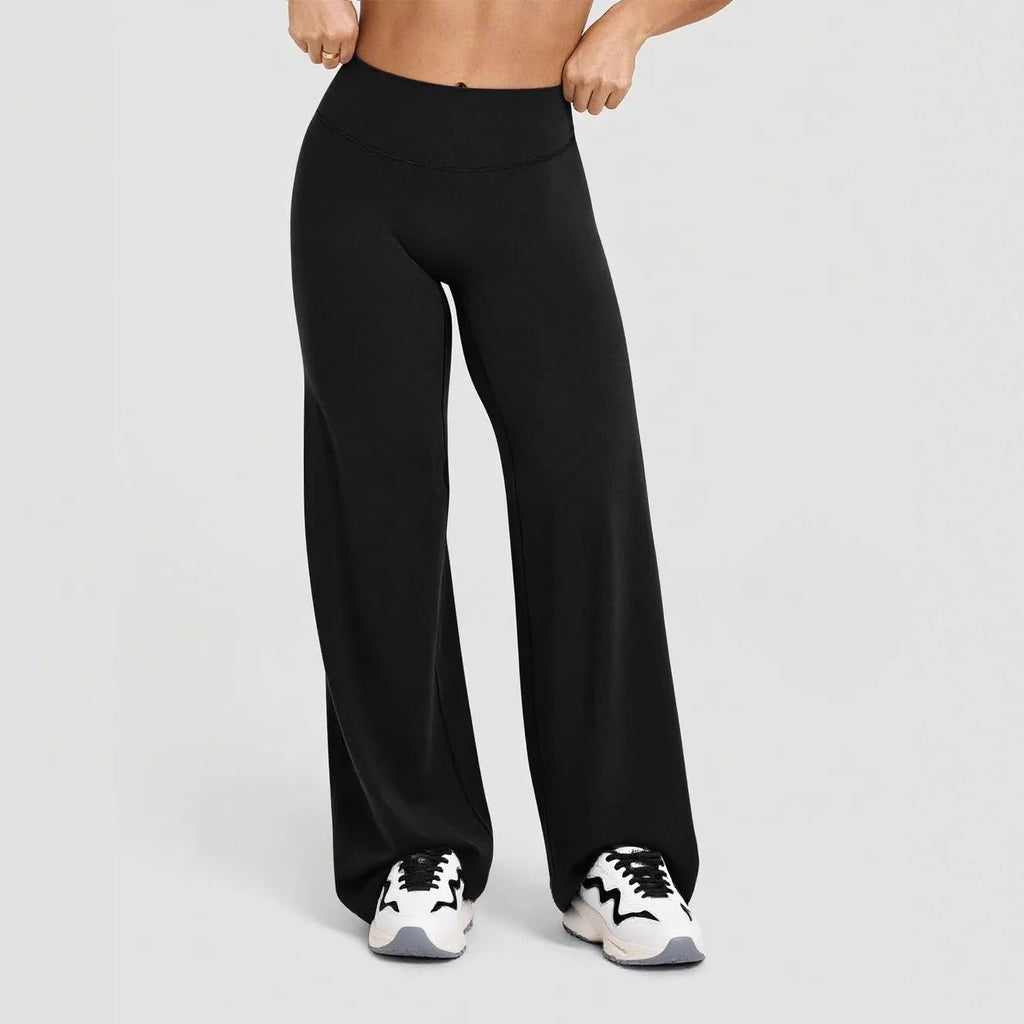 Women Plus Size Yoga Wide-leg Pants High Waist Stretchy Solid Color Leggings Running Pilates Sports Fashion Straight-Leg Pants