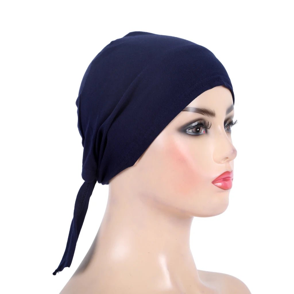 H048 Plain Cotton tie back hats Muslim Turban Pure Color Stretch Inner Hijabs underscarf Women Head Scarf Under Hijab Bonnet