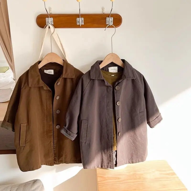 Kids Boys Girls Thin Jacket Coats 2025 New Arrival Children Csual Long Windbreaker Apricot Coffee Navy Spring Autumn Cotton Tops