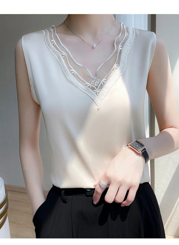 new woman clothing vest camis Tank top women's suit bottom lace lining 2024 summer new silk satin sleeveless top suspender vests