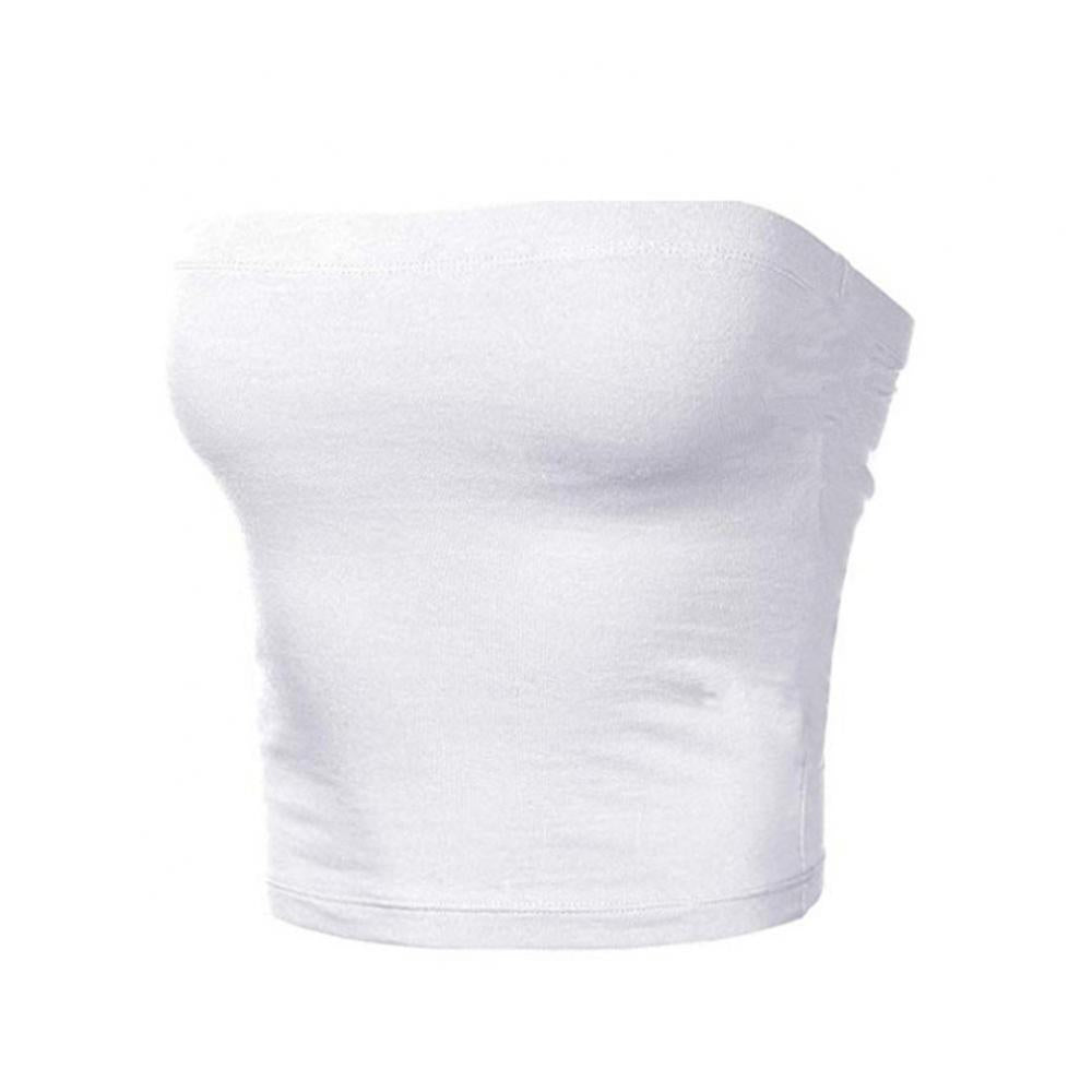 Club Bar Women Sexy Solid Color Vest Strapless Cropped Mini Bustier Slim Elastic Tube Top