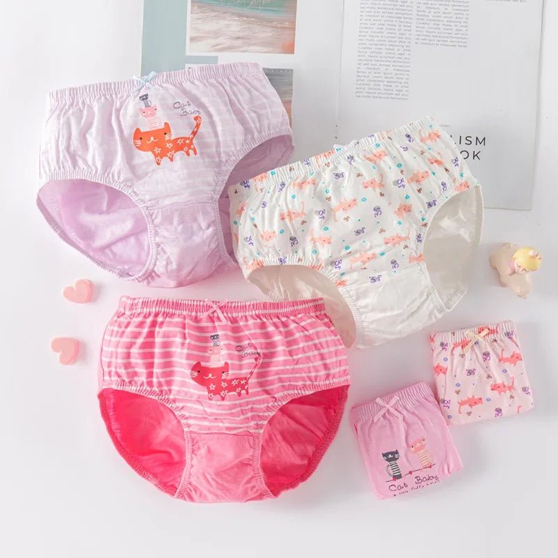 3Pcs/Lot Children Triangle Underwear High Quality Cotton Washable Girls Briefs Cute Cat Cartoon Kids Panties For Girl 3-14 Years