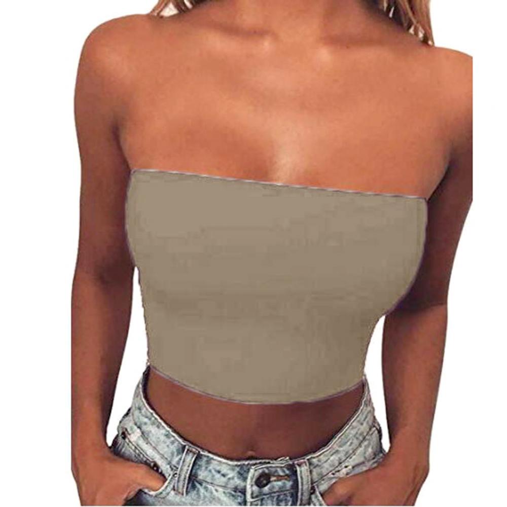 Club Bar Women Sexy Solid Color Vest Strapless Cropped Mini Bustier Slim Elastic Tube Top