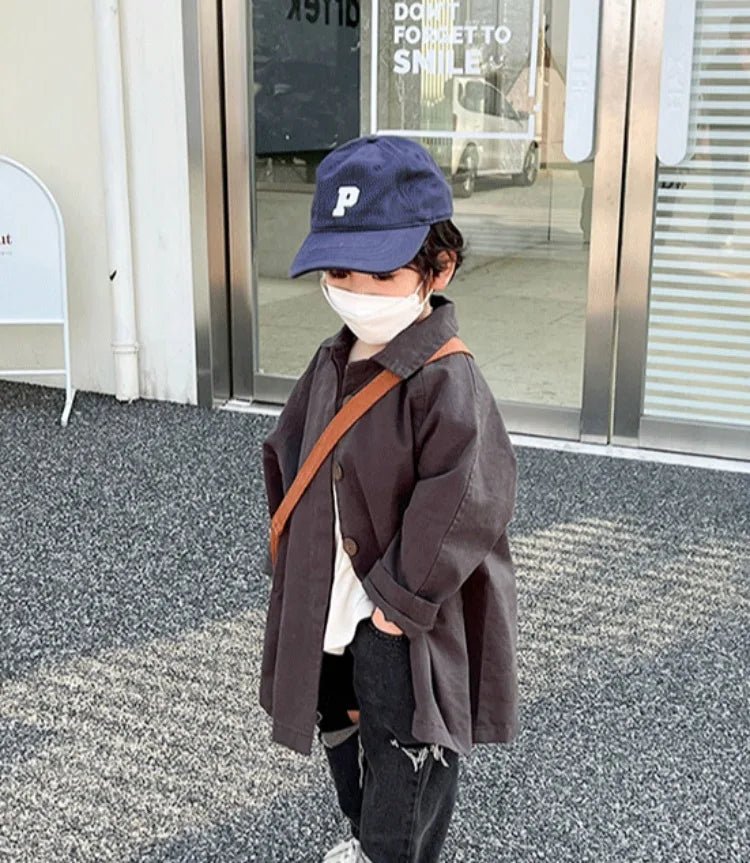 All Season Kids' Cotton Trench Coat Korean Style Unisex Mid Length Versatile Casual Top for Boys Girls