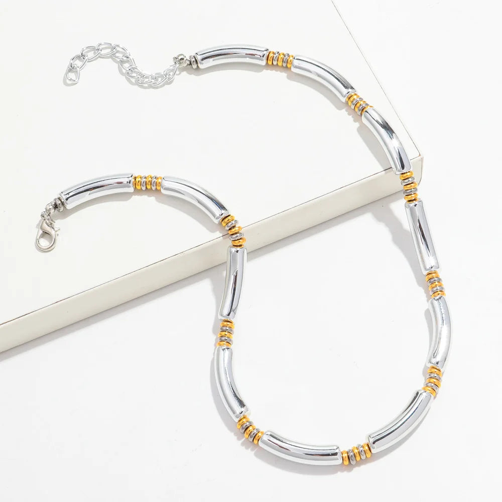 Boho Acrylic Bamboo Curved Tube Stackable Necklaces Bracelet for Women Men HipHop Resin Elbow Beads Choker Necklace 2024 Jewelry