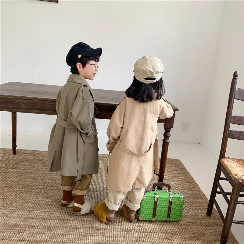 2-9y Kids Trench Coat Spring Autumn Boys Girls Jacket Overcoat Long Sleeve Turn-Down Collar Children Windbreaker Top Clothes