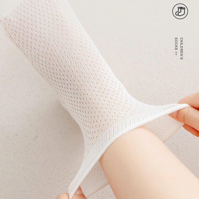 5 Pairs Color Solid Mesh Children Gils Mid-calf Socks Concise Trendy Casual Breathable Cotton Combed Cozy Soft Elastic Kids Sock