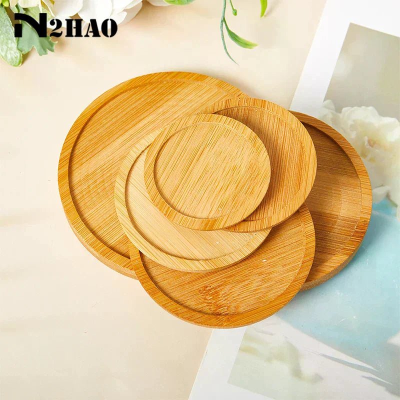 1Pc 6-12cm Bamboo Tray Bonsai Holder Round Plant Stand for Succulent Pot Wood Flower Pot Holder Garden Tools
