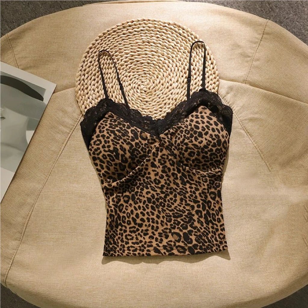 Leopard Lace Patchwork Sexy Camis Summer Y2k Beach Style Elegant Bodycon Korean Fashion Clothing 2000s American Vintage Tanks
