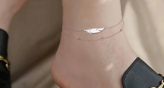 Dreamtimes  Anklets Women's Foot Chain  Feather Stainless Steel Double Foot Chain Beach Style Boho Anklet Jewellery Accessories