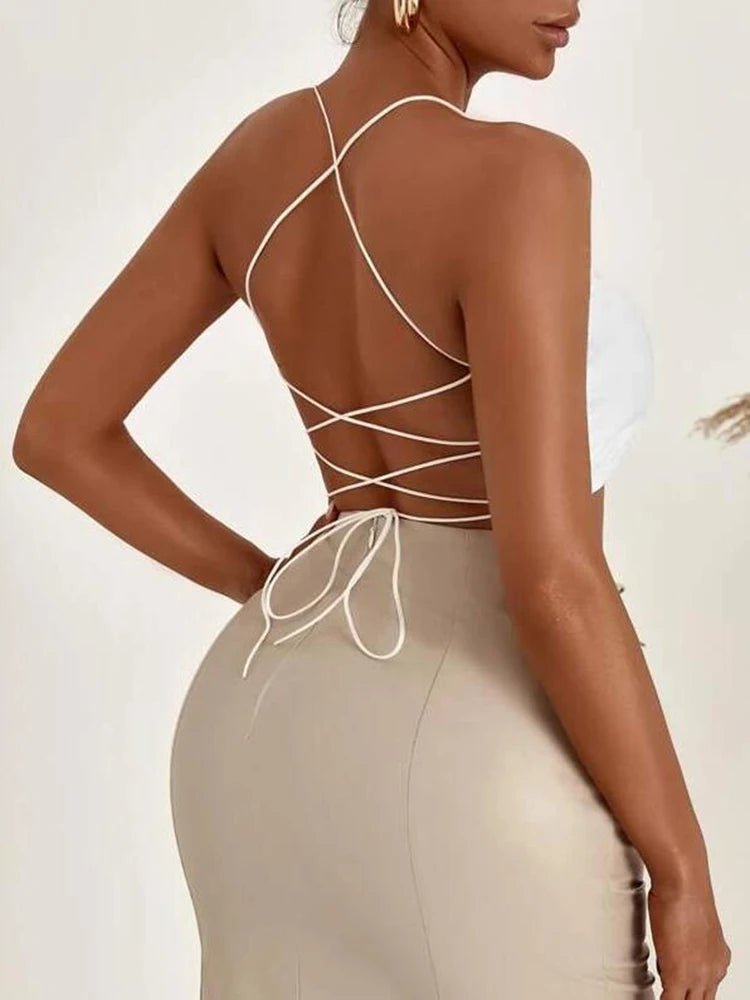 Summer New SXY Backless Lace Up Crop Cami Top