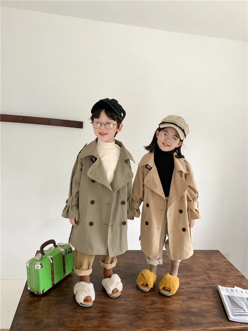 2025 Spring Children's Trench Coat Jacket Long Trench Coat Lapel