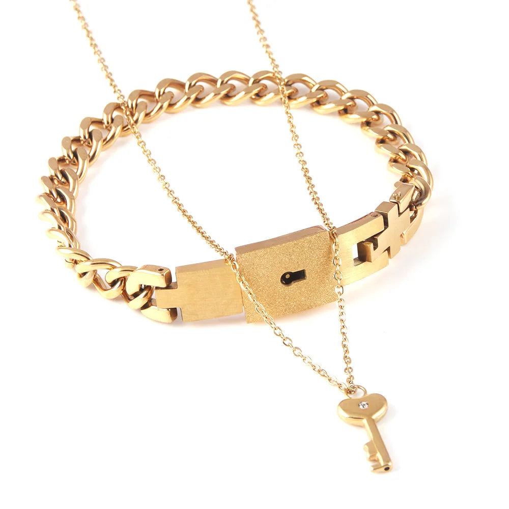 Couple Jewelry Stainless Steel Bracelet Love Lock Bracelet Can Be Opened Key Pendant Necklace Men And Women Valentine's Day Gift