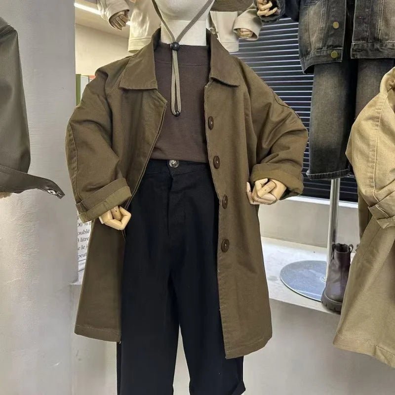 Spring Fall New Boys Girls Solid Color Casual Trench Coat Children Fashion Mid-Length Windbreaker Kids Single Breasted Clothes