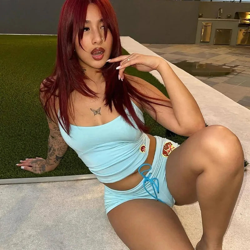 Y2k haut court lettre graphique imprimé Grunge Streetwear Harajuku Camis décontracté été Camis EmoGirl esthétique femmes Shorts pantalon Sexy