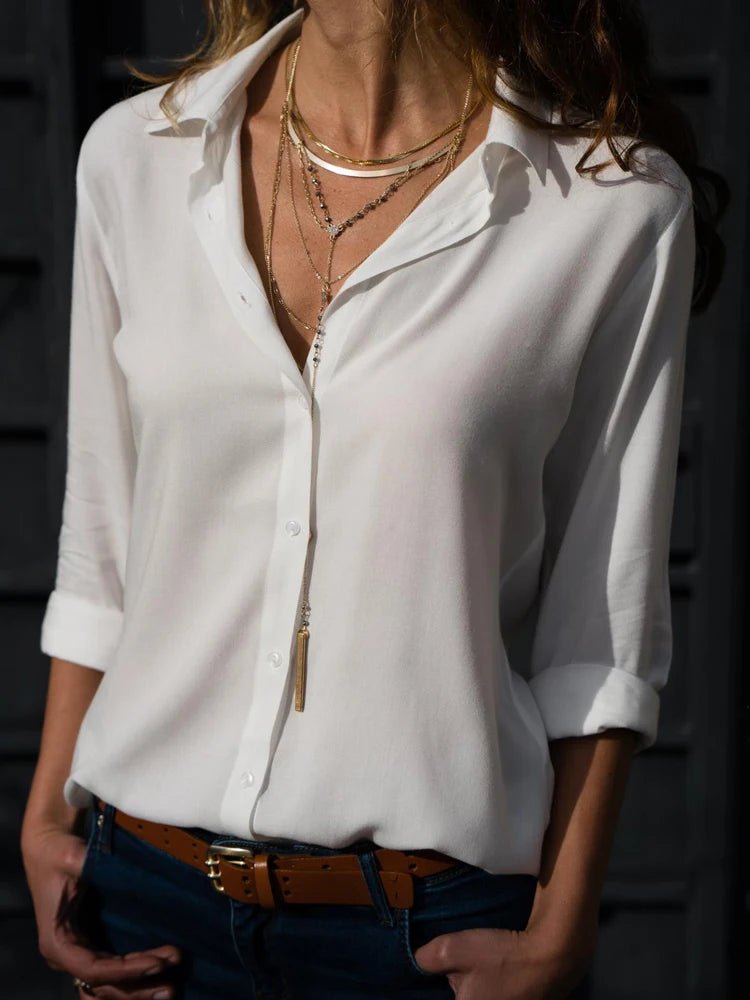 Oversized S-8XL Loose Chiffon Blouse Shirts Summer Women Turn-Down Collar Long Sleeve Solid Color OL Button Blouse Tops ARJ-196Y