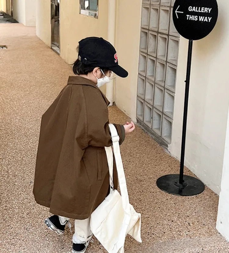 All Season Kids' Cotton Trench Coat Korean Style Unisex Mid Length Versatile Casual Top for Boys Girls