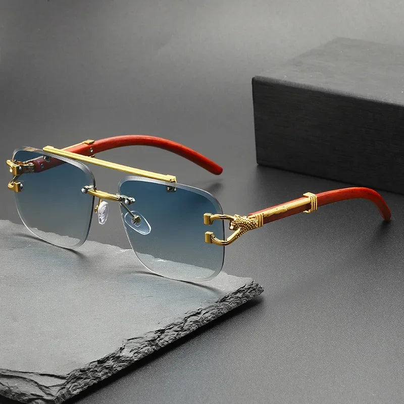 Fashion Rimless Luxury Brand Pilot Sunglasses Men Square Driving Eyewear Women Outdoor Driving Eyeglasses Sun Sunglasses