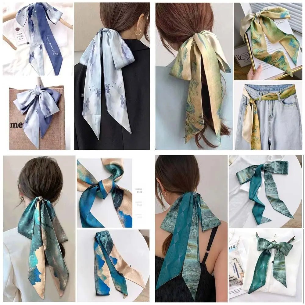 Fashion Floral Headband Oil Painting Ribbon Headscarves Chinese Style Hair Ribbon Scarf