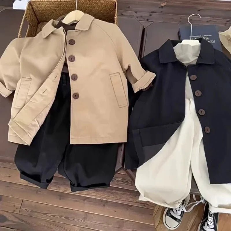 Overcoat Spring Autumn Boys Girls Windbreaker Coat Baby Children Clothing Personality Tide Korean 2026 Simple Pocket