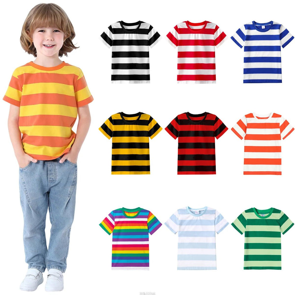 Kids Striped Tshirt Toddler T-shirt Boys Girls Cotton Short Sleeve Tops Children Summer Casual Tee Halloween Carnival Daily Wear