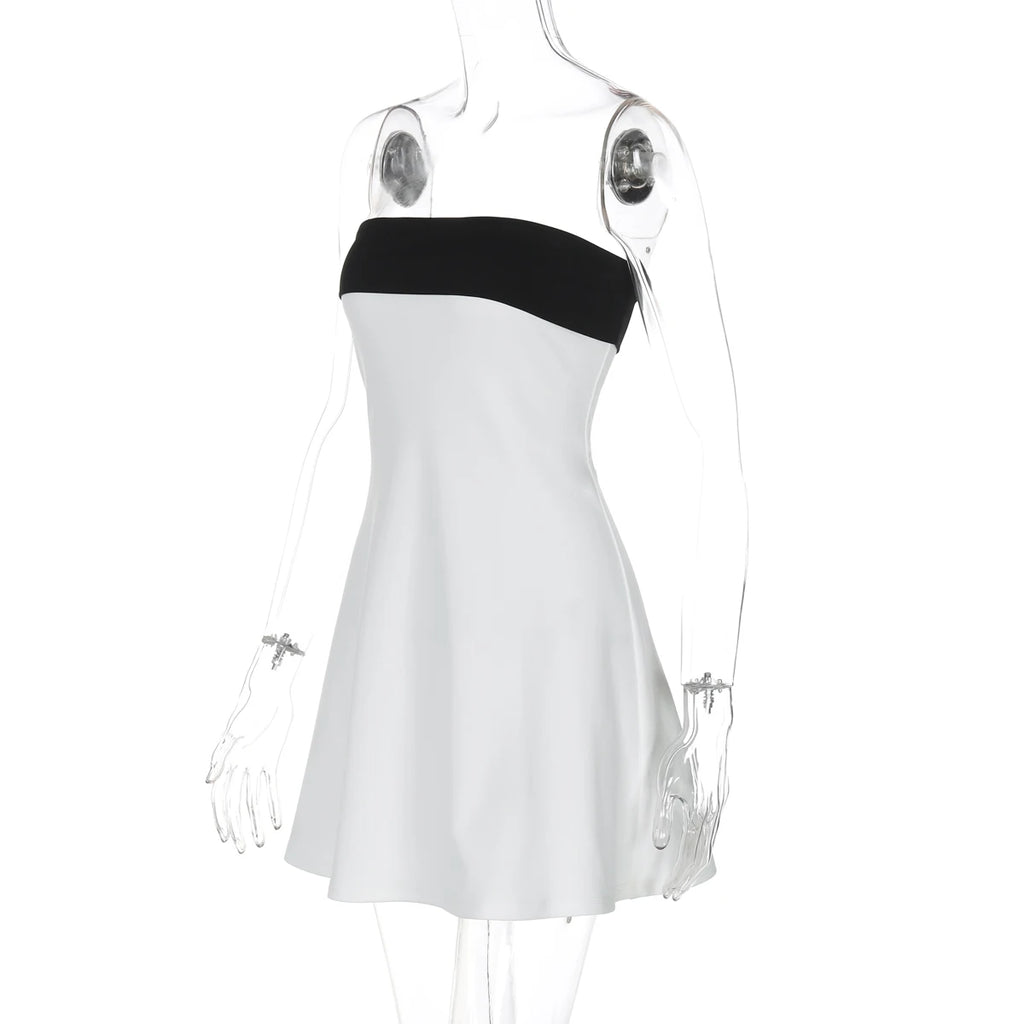 Hugcitar Colorblock Patchwork Bandeau Mini Dress – Sexy Bodycon Summer 2025, Party & Festival