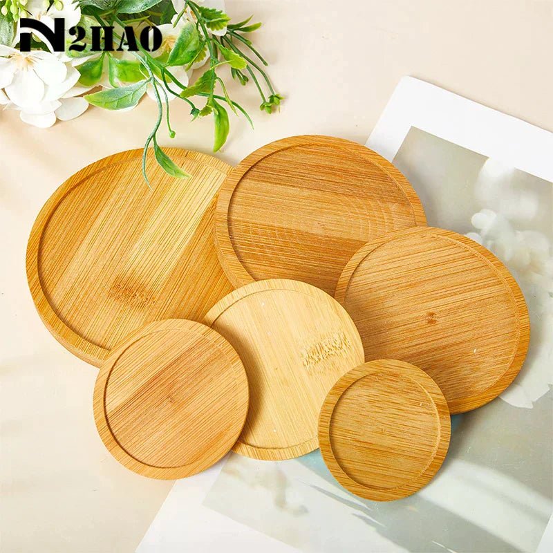 1Pc 6-12cm Bamboo Tray Bonsai Holder Round Plant Stand for Succulent Pot Wood Flower Pot Holder Garden Tools
