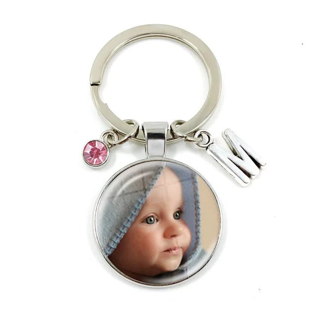 Personalized Custom Keychain Birthstone 26 Letters Photo Mum Dad Baby Children Grandpa Parents Pendant Keyholder Keyring Gift