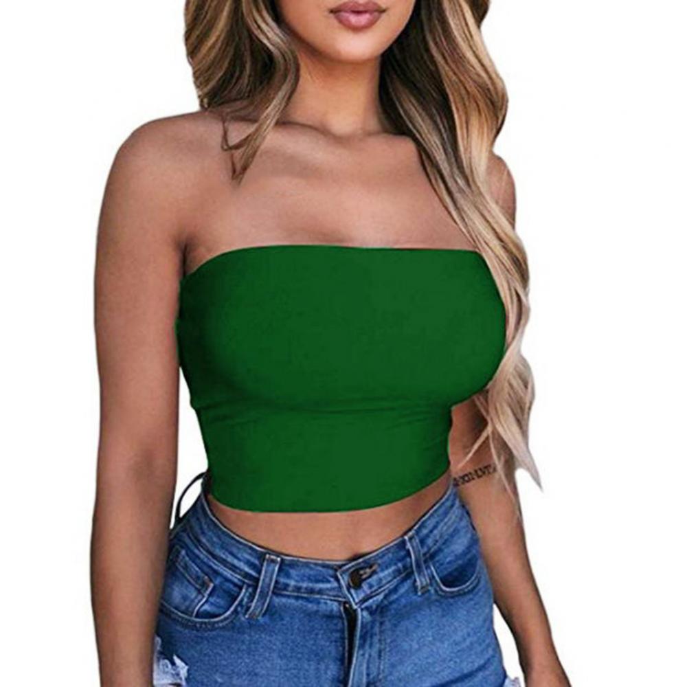 Club Bar Women Sexy Solid Color Vest Strapless Cropped Mini Bustier Slim Elastic Tube Top