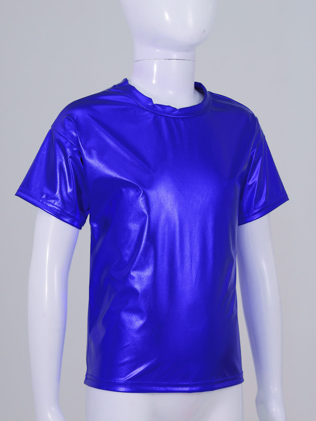 Children T-Shirt Shiny Metallic Short Sleeve Clothes Girl Boys Kids T-Shirt Hip Hop Jazz Dance Costume Top Performance Dancewear