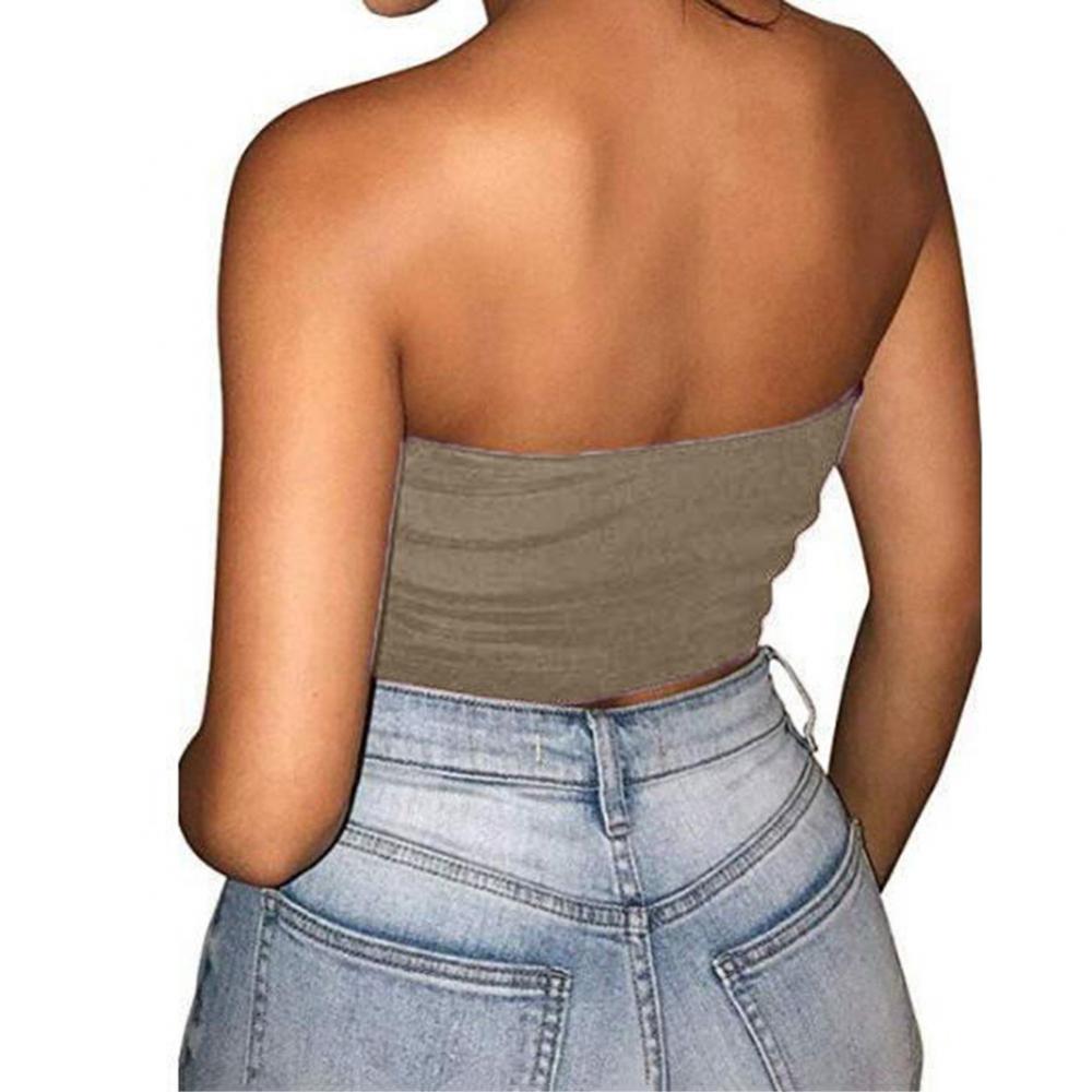 Club Bar Women Sexy Solid Color Vest Strapless Cropped Mini Bustier Slim Elastic Tube Top