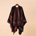 2025 Autumn Winter New Street Geometric Lattice Flower Pattern Imitation Cashmere Warm Shawl Cloak Women Poncho Capes Red