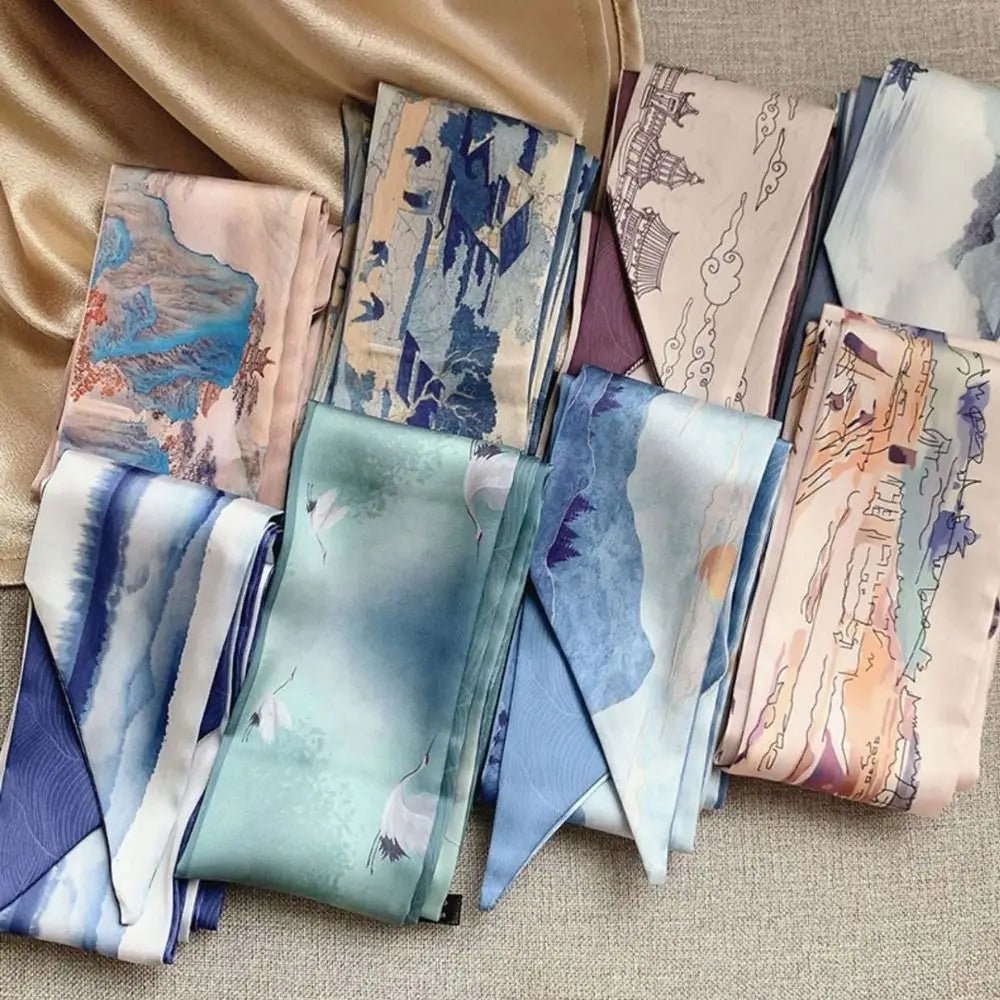 Fashion Floral Headband Oil Painting Ribbon Headscarves Chinese Style Hair Ribbon Scarf