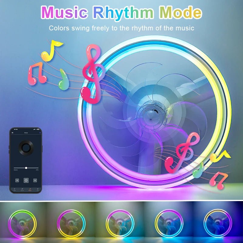 Ventilateur Plafonnier LED RGB 7 Pales – Bluetooth, Télécommande & Musique | BENEWTON